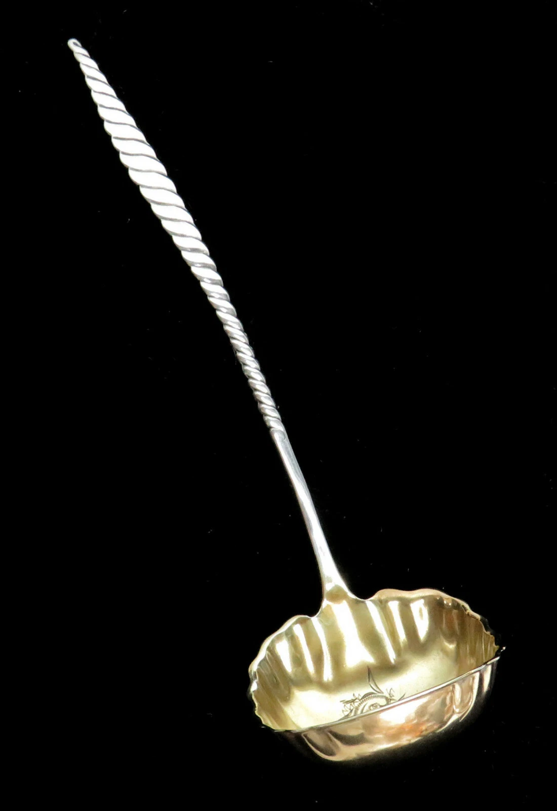 WHITING STERLING SILVER OVAL TWIST GOLD WASH BOWL 6" SAUCE LADLE