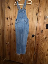 Womens Universal Thread High-Rise Raw Hem Taper Cropped Overalls Med Wash 2/26R
