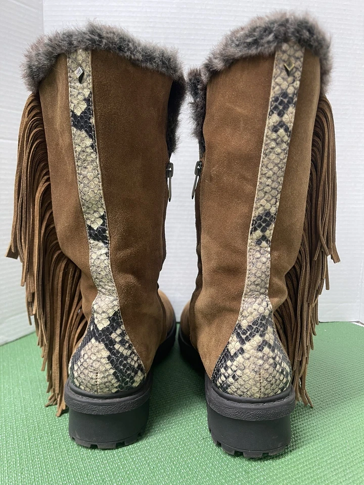 Bota SAM EDELMAN Sale Tilden Franja Couro Marrom Camurça Pele de Cobra Tamanho. 11 - Imagem 4 de 4