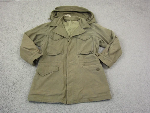 Vintage UUS Army Field Jacket Mens Medium Green Coat M-1943 WWII Hooded Military