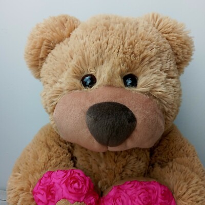 Valentines Day 19" Tan Teddy Bear Holding Rose Heart Hugs plush Walmart  brand | eBay