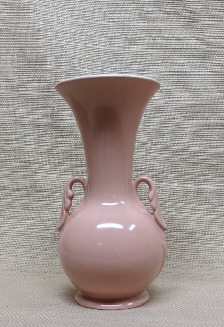Vintage Abingdon Pottery USA Pink Double Handled Vase Mid-Century