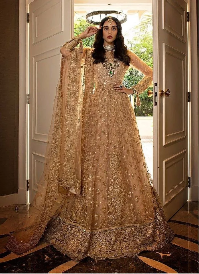 Gold Tulle Gown With Dupatta – Nitika Gujral