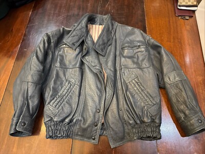 Vintage Vera Pelle Grey Leather Bomber Jacket Size 44 Read Description