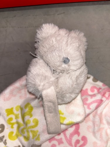 Blankets And Beyond Baby Comforter Blanket Grey White Pink Green Teddy Bear - Picture 2 of 3