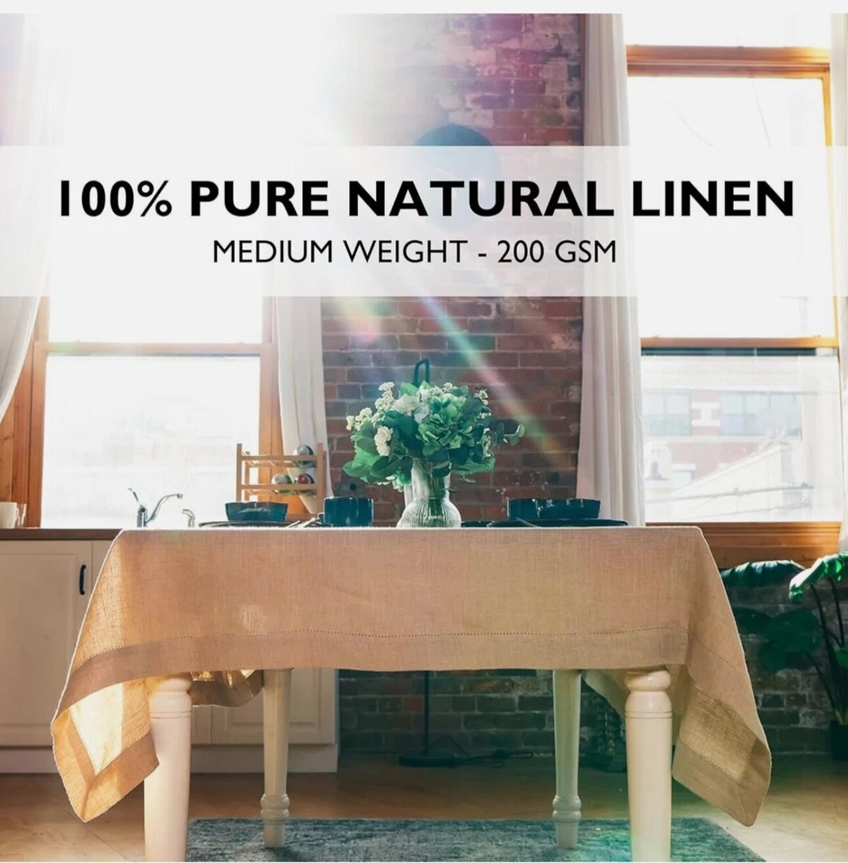 100% Pure Linen Tablecloth | 120X60 | Elegant Hemstitch | Luxury Fabric | Natura - Image 3 of 4