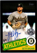 2020 Topps Seth Brown Auto Black 1985 35th Anniversary Rookie RC Card /199. rookie card picture