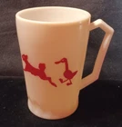 Hazel Atlas Childrens Milk Glass Cup Mug Childs Farm Animals Rooster Pig Red Vtg