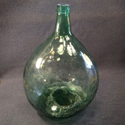 Vintage Large Italian Glass Green Demijohn Carboy Bottle 19½" 14" Wine