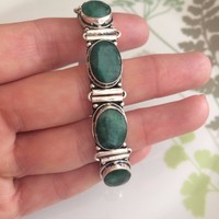 Silver Emerald Bracelet Unique Chunky Handmade Jewellery May Birthstone Gift Silver Emerald Bracelet Unique Chunky Handmade Jewellery May Birthstone Gift