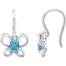 14K White Gold Oval March Youth Butterfly Birthstone Earrings