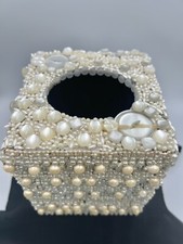 Vintage Handcrafted one of a kind tissue box cover, bejeweled with Faux Pearls
