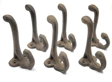 Rustic Coat Hat Wall Hooks Cast Iron School Farmhouse Home Decor Set of 6