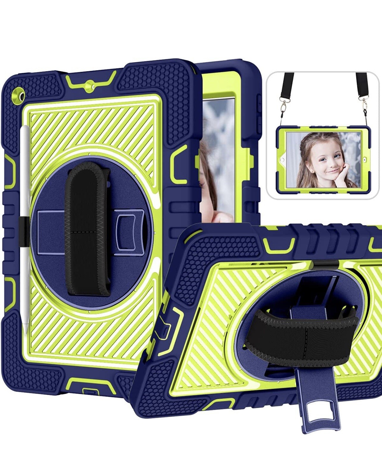 10.2 iPad 7th/8th Gen Case with 360 Stand, Kid Strap & Pencil Holder-image
