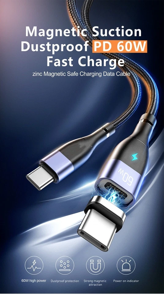 PD 60W USB-C Magnet Schnell Ladekabel QC4.0 Typ-C iPad Macbook iPhone Micro USB - Bild 2 von 4