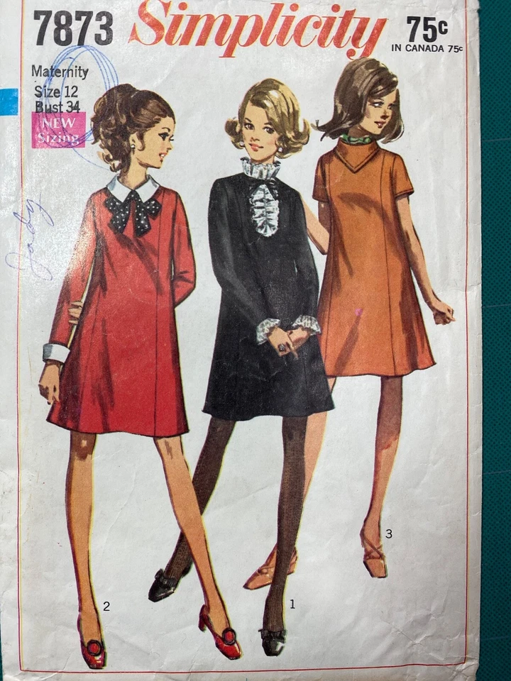 Mini Vestido Vintage Años 60 Patrón MATERNIDAD Línea A Patrón Simplicidad 7873 Talla 12 Foto 3 de 4