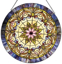 Stained Glass Tiffany Style Round Window Panel Suncatcher Handcrafted