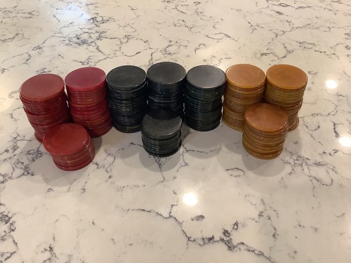 Vtg Catalin Bakelite Swirl Poker Chips Butterscotch•Red•Black 164 Total