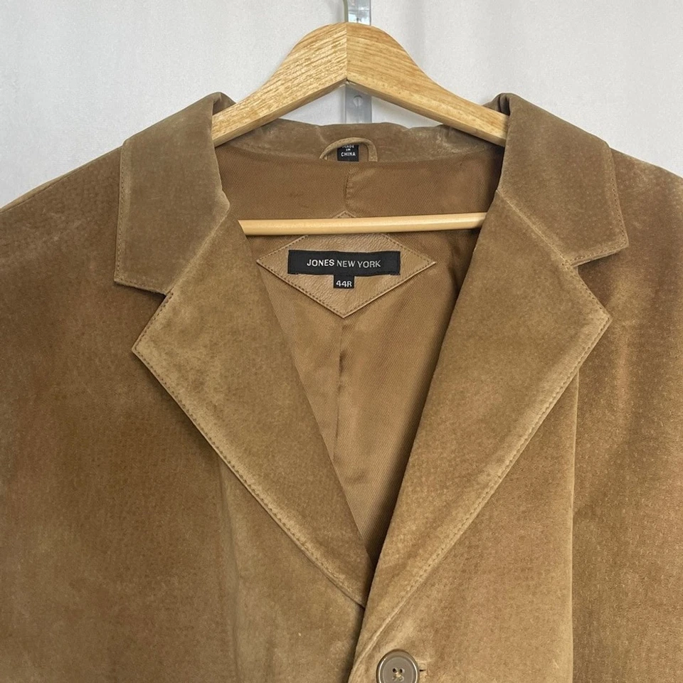Jones New York Genuine Leather Suede Blazer Jacket Sz 44R Camel Academia Classic - Image 2 of 4