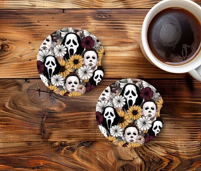 Horror/Floral Car Coaster | Set Of 2 Car Coasters