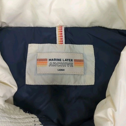 Marine Layer Archive Boreal Puffer Vest Navy Sunset Colorblock Chevron Jacket L image 4