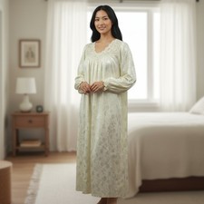 Vintage Oscar de la Renta Off White Cream Lace Long Sleeve Midi Night Gown XS