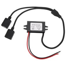 DC 12V/24V to 5V 3A 15W Step Down Converter 1-to-2 USB Female Splitter Cable 