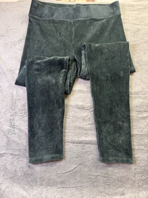 M&S Womens Ribbed Velour Leggings UK 14 Regular Dark Green Stretch Soft 09858015 image 2