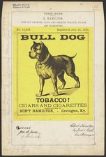 Photo:Covington KY 1883 Bull Dog Tobacco Trademark Registration R Hamilton