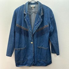 Green Field Womens Jacket Embellished Denim Blazer Western Size XL USA Made