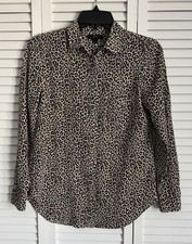 J Crew Leopard Print Button Down Shirt Women Size 2 Long Sleeve Blouse 100 Silk