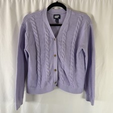Lands End Cardigan Girls XL 14-16 Purple Cable Knit 100 Cotton Button Front