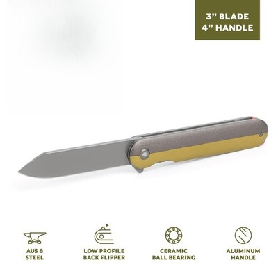 7'' Assisted Flipper Pocket Knife, AUS-8 Steel 3'' Blade, 4'' Aluminum Handle