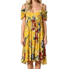 D &G Dolce Gabbana Vintage Yellow Floral Cold Shoulder Imperial Dress 42  US S-M