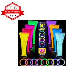86 PCS Ultra Bright Glow Sticks, 8 Inch Glow Sticks Bulk Party Pack, Light up St