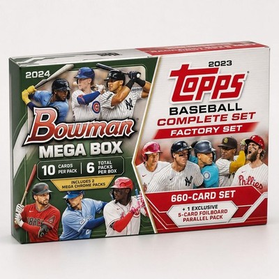 2023 2024 Baseball Card Box Set includes one 2024 Bowman Baseball Mega Box and o