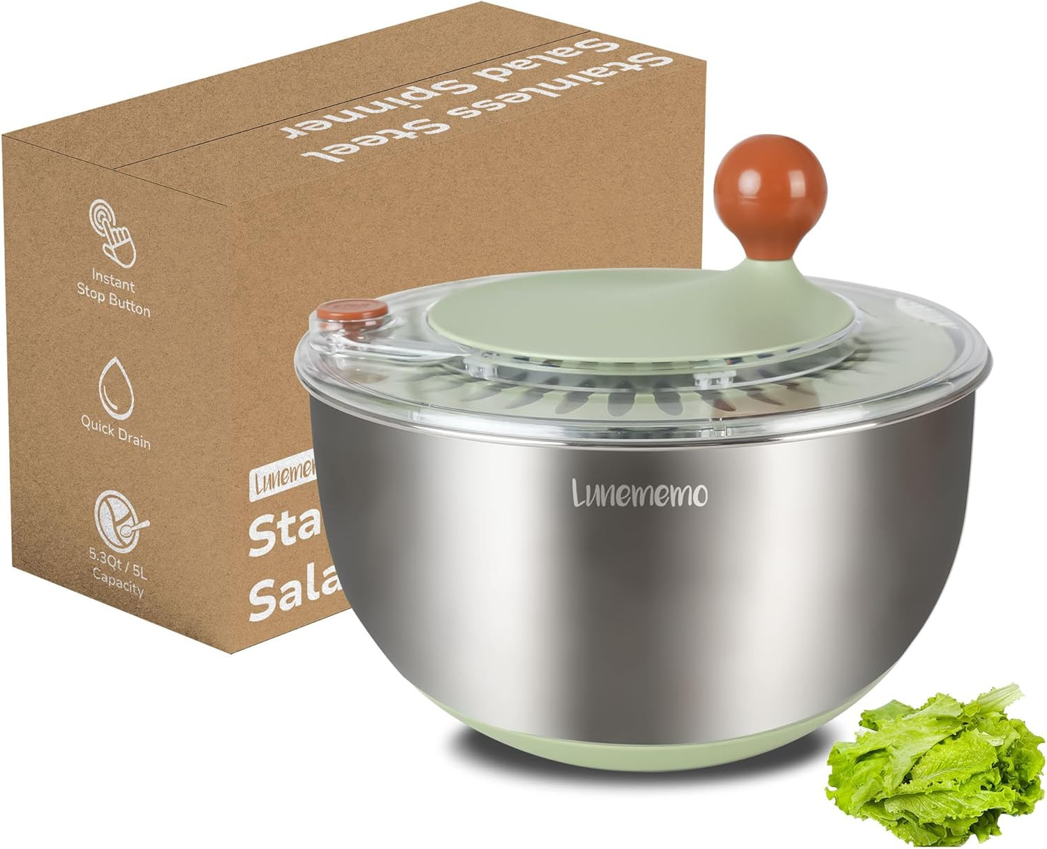 Centrifuga per Insalata in Acciaio Inox 18/10, Centrifuga per Lattuga Con Scaric