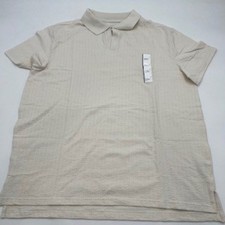 Goodfellow Co Mens Large Cream Textured Short Sleeve Open Polo Shirt