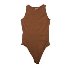 OQQ Women  s Ribbed Bodysuit Brown High Cut Stretch Sleeveless One Piece Size L