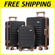 Black Hardside Luggage Set 3 Piece TSA Lock Spinner Wheels