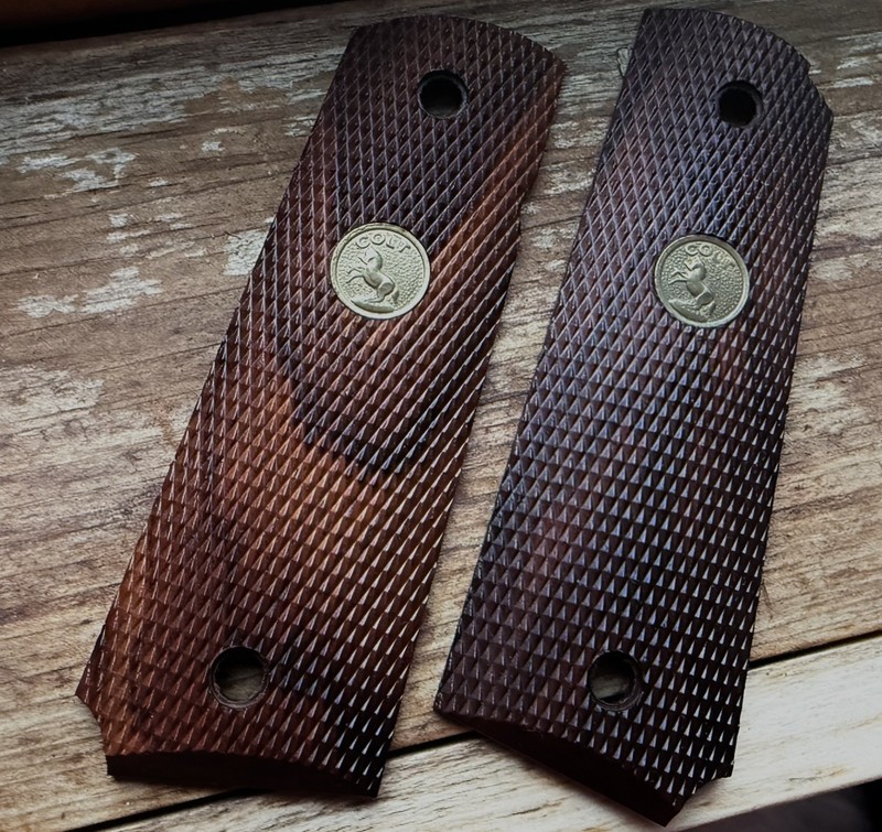 Colt 1911 Government Grips OEM Gold Medallions Vintage