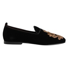 DOLCE & GABBANA Shoes Black Velvet Gold Crown Mens Loafers EU40 / US7 1500usd