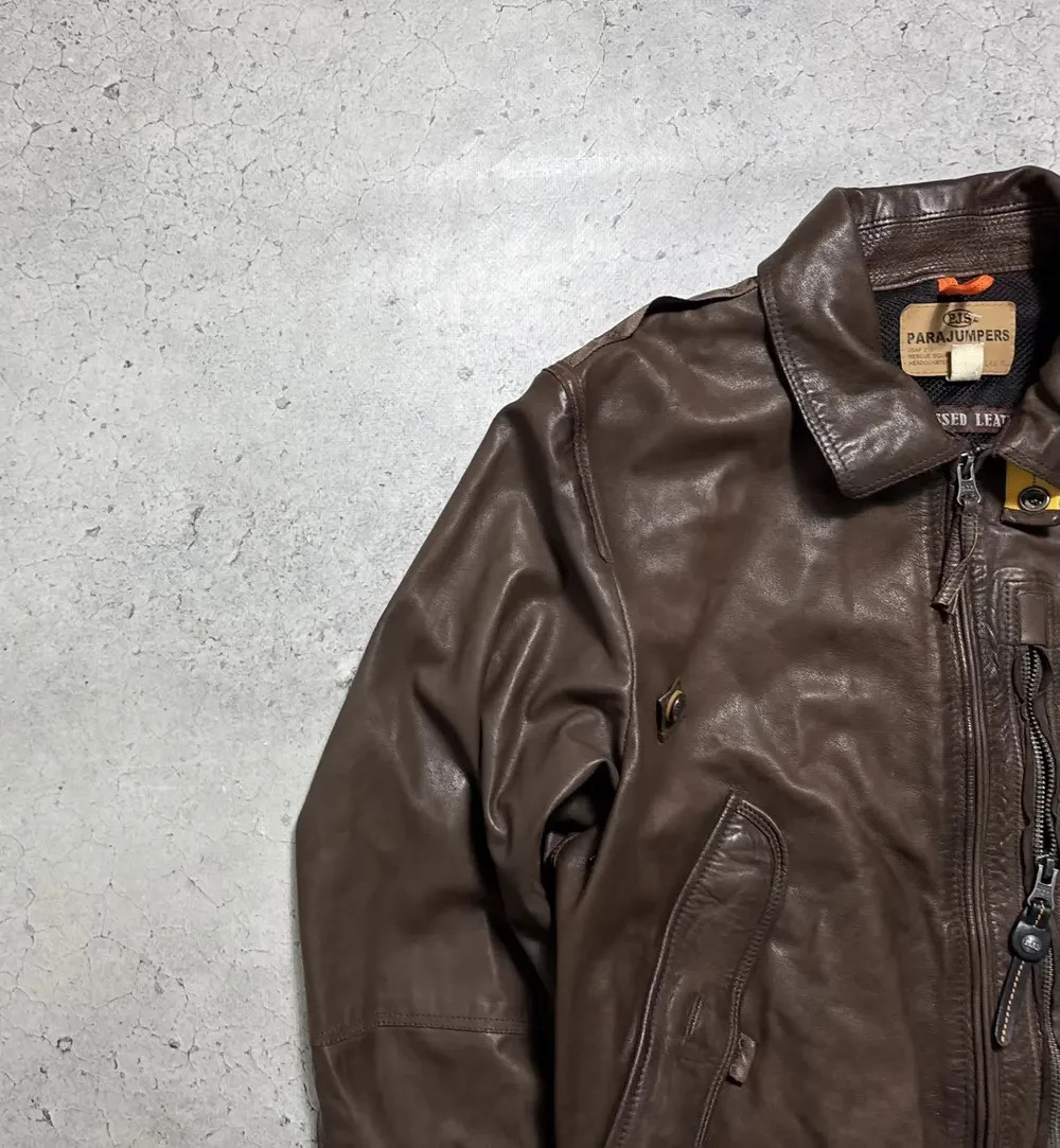 Parajumpers PJS Leather Bomber Jacket Brown Size M Rare | eBay