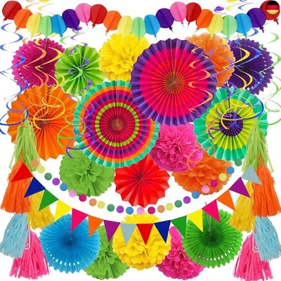 Party Deko, 41 Stück Mehrfarbig Party Dekoration Papier Pompoms Girlande für Fie