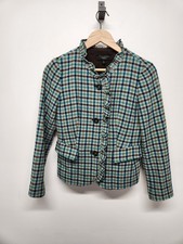 Talbots Women's Y2K Wool Tweed Plaid Ruffle Blazer, Size 4P, Multi Color