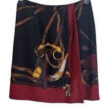 Ralph Lauren Blue Label Vintage 1980s Equestrian Wrap Skirt Black Size 8