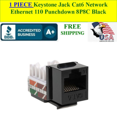1 JACK RJ45 Keystone Jack Cat6 Network Ethernet 110 Punchdown Black T568A B