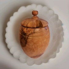 Small Handcrafted Turned Lidded With Spoon Slot Wood Jar, 4.5  Tall Home Decor.