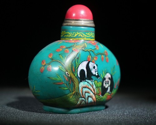 3,2" Squisito Verdi Colorati Smalto Dipinto Carini Panda Snuff Bottiglia Profumo - Foto 5 di 9