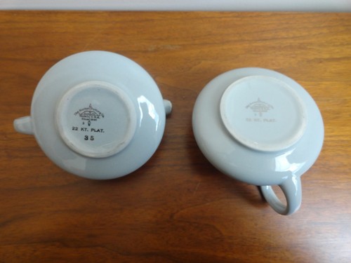 Mid Century Gray Creamer / Sugar Bowl Harker Pottery SLENDER LEAF GRAY Platinum - Picture 6 of 7